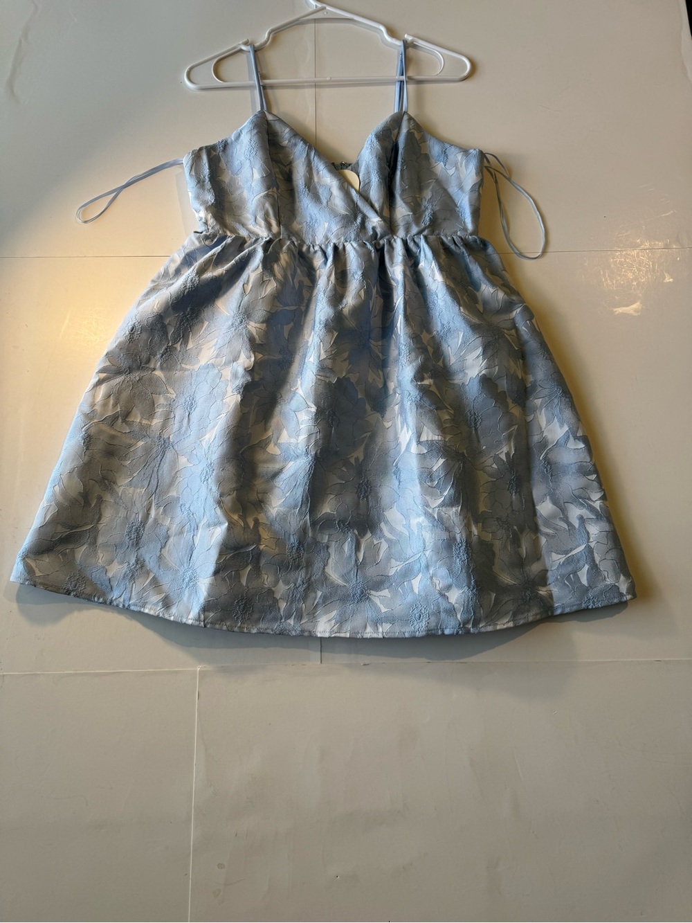 Light Blue Floral Mini Dress with Spaghetti Straps